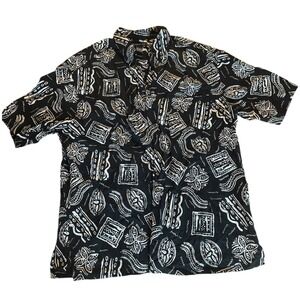 Liz Claiborne Black White Abstract Print Short Sleeve Button Up Shirt Mens Large